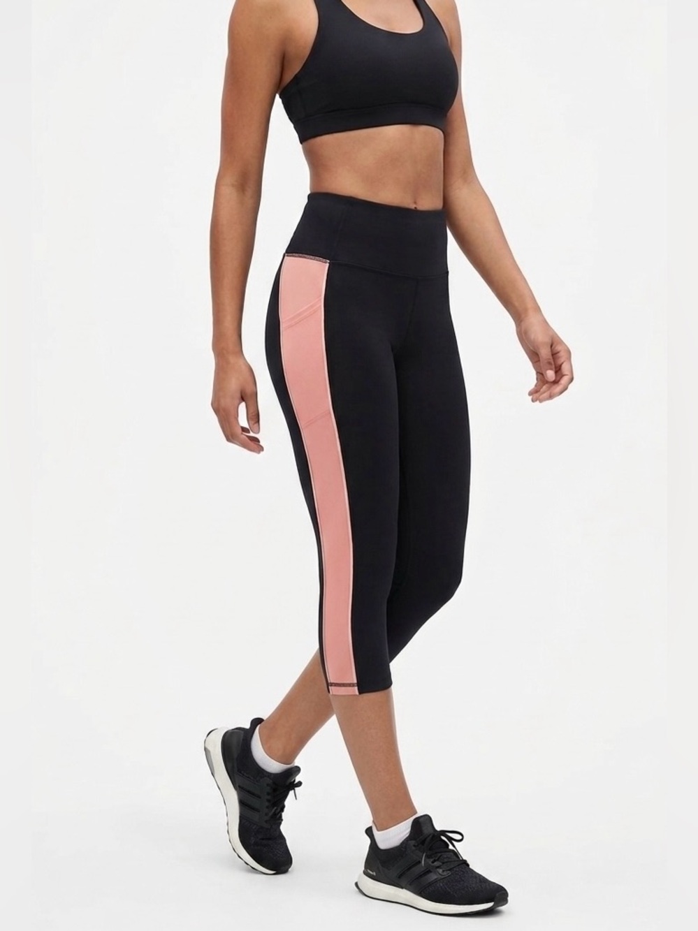 🔸GapFit Sculpt Compression Cropped Leggings  Black/Pink Stripe Size XS NWOT